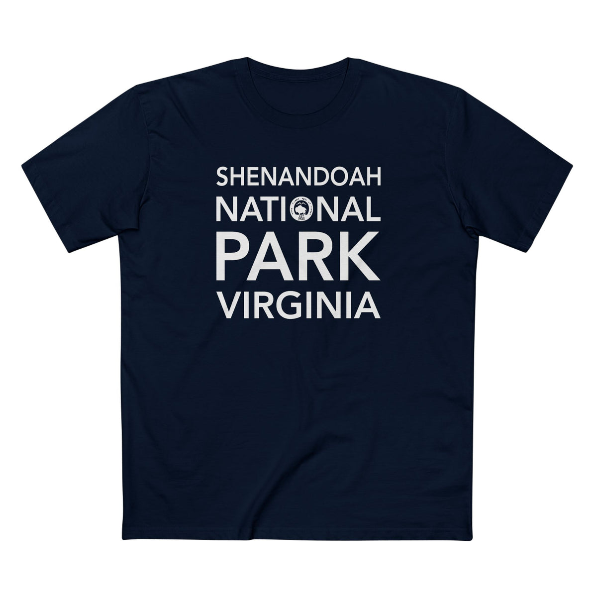 Shenandoah National Park T-Shirt Block Text in Navy