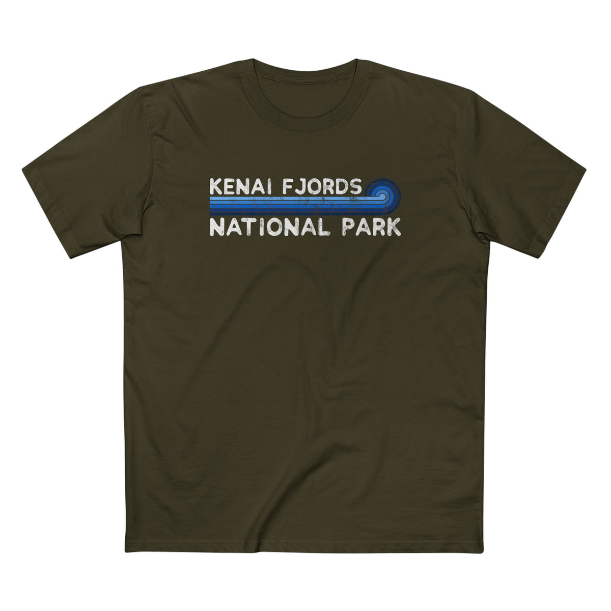 Kenai Fjords National Park T-Shirt - Blue Vintage Stretched Sunrise in Army