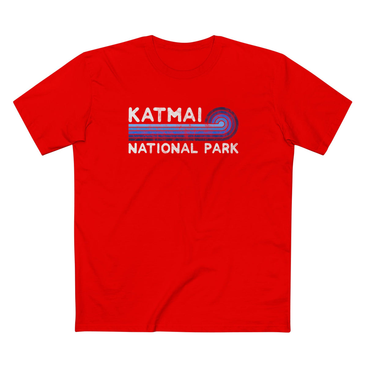 Katmai National Park T-Shirt - Blue Vintage Stretched Sunrise in Red