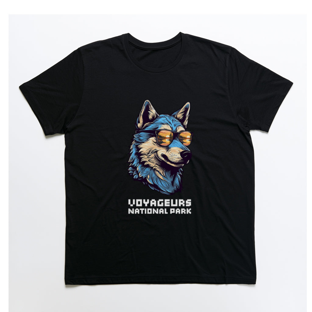 Voyageurs National Park T-Shirt - Smooth Wolf in Black