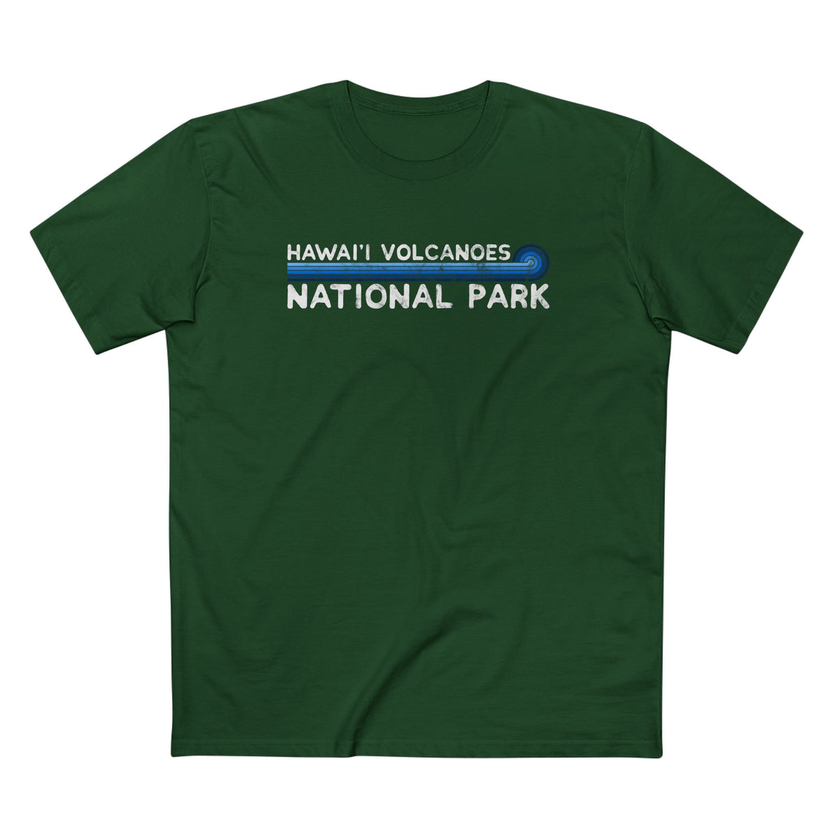 Hawaii Volcanoes National Park T-Shirt - Blue Vintage Stretched Sunrise in Forest Green