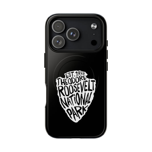 Theodore Roosevelt National Park iPhone case with MagSafe featuring arrowhead artwork.