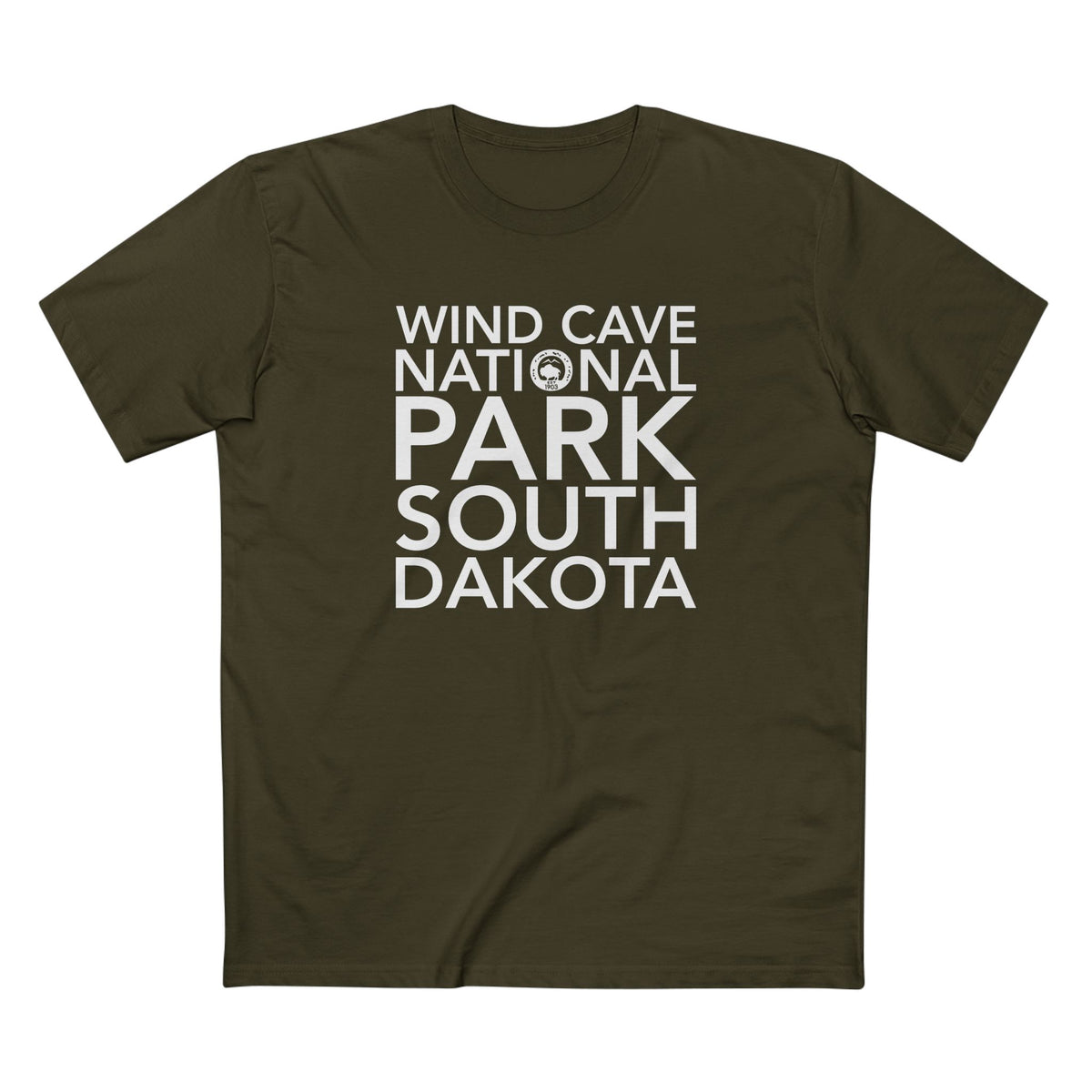 Wind Cave National Park T-Shirt Block Text in Army