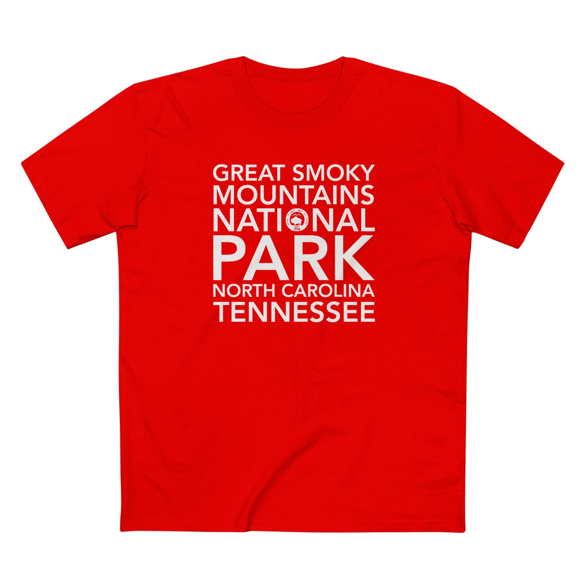 Great Smoky Mountains National Park T-Shirt Block Text in Red