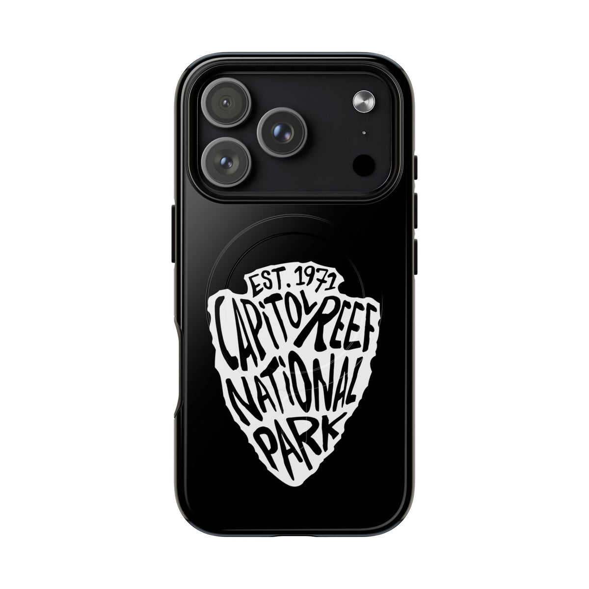 Capitol Reef National Park iPhone case with MagSafe featuring arrowhead artwork.