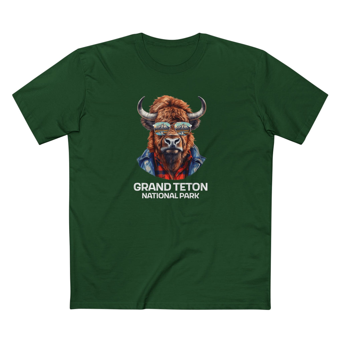 Grand Teton National Park T-Shirt - Bison in Forest Green
