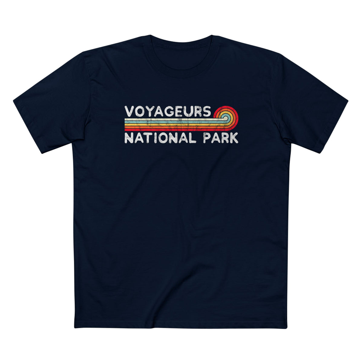 Voyageurs National Park T-Shirt - Vintage Stretched Sunrise in Navy