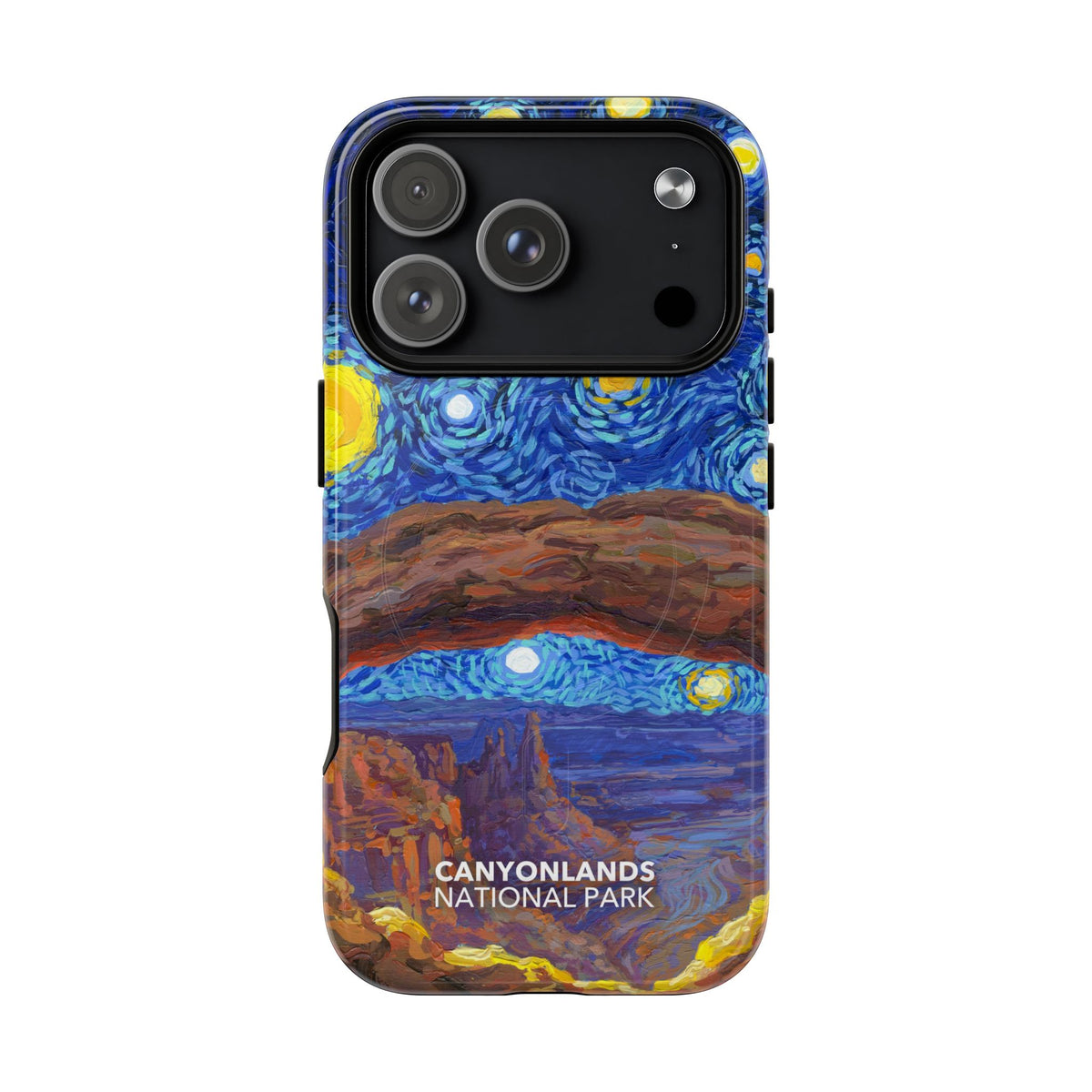Canyonlands National Park iPhone case with MagSafe featuring Starry Night artwork.