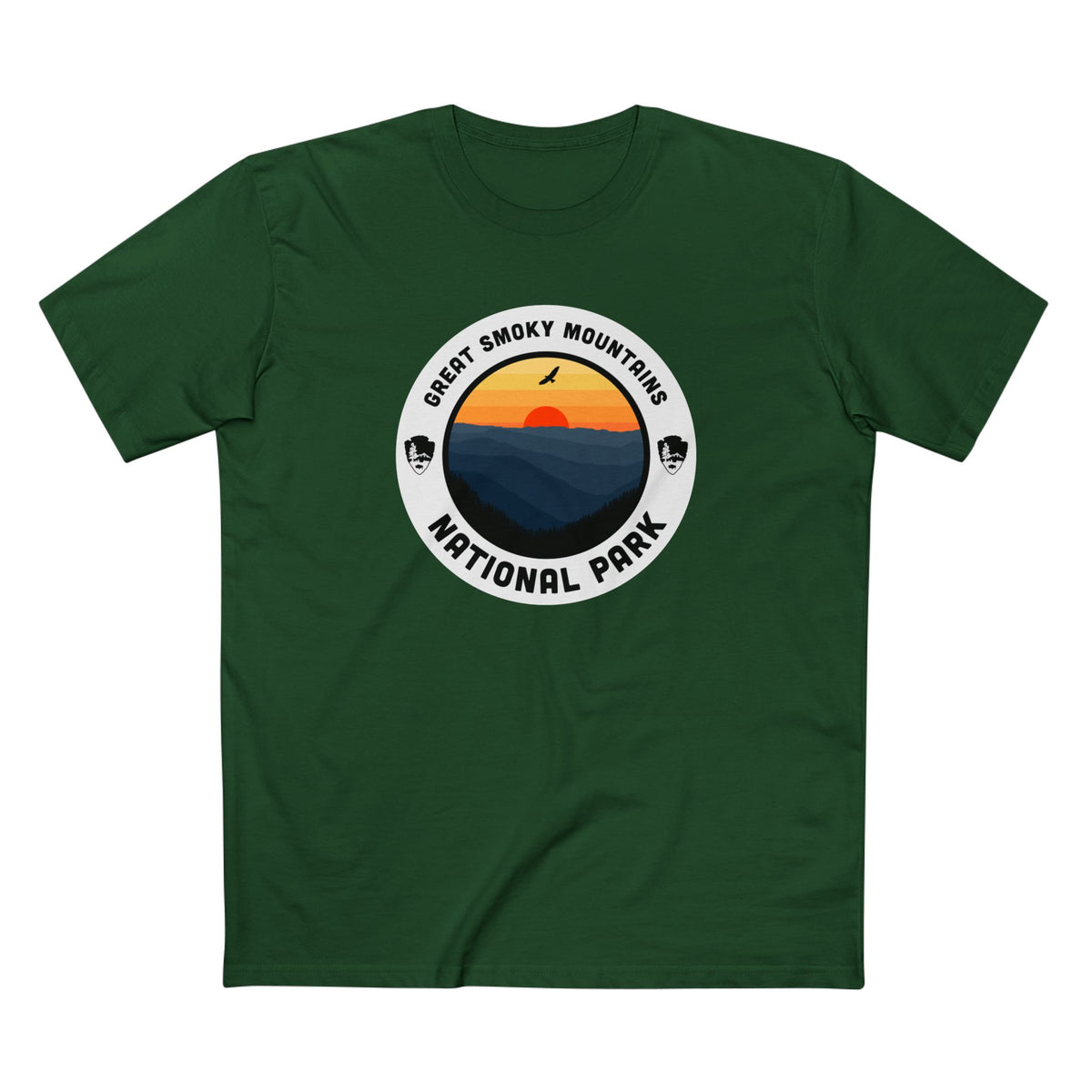 Great Smoky Mountains National Park T-Shirt - Round Badge Design in Forest Green