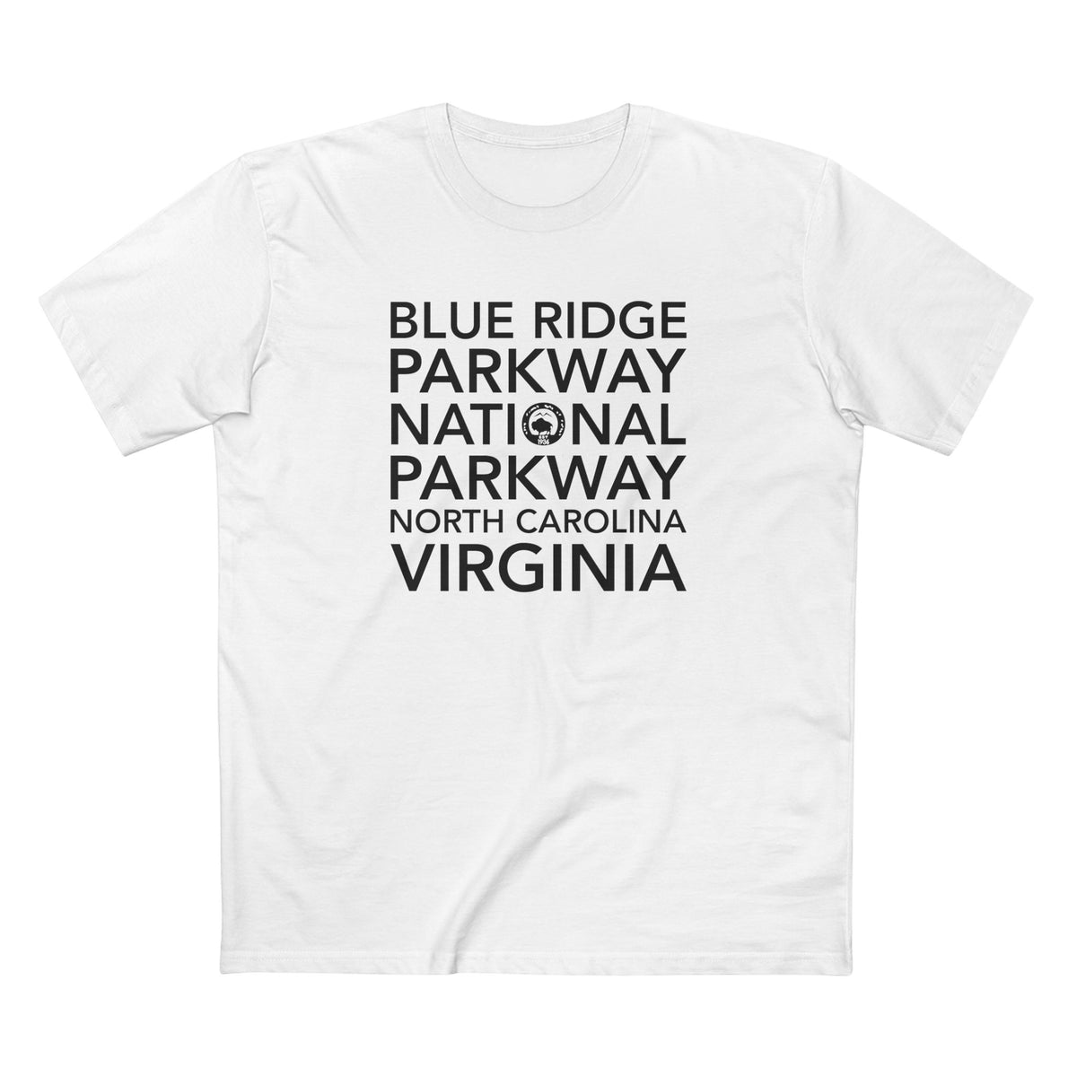 Blue Ridge Parkway T-Shirt Block Text in White