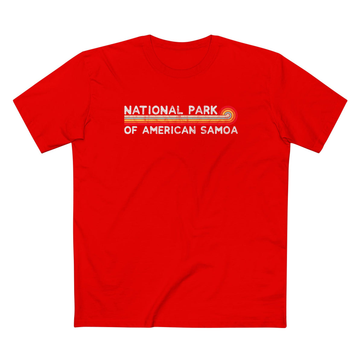 National Park of American Samoa T-Shirt - Vintage Stretched Sunrise in Red
