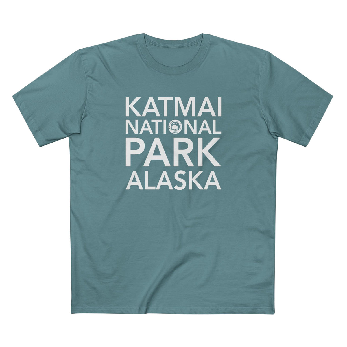 Katmai National Park T-Shirt Block Text in Slate Blue
