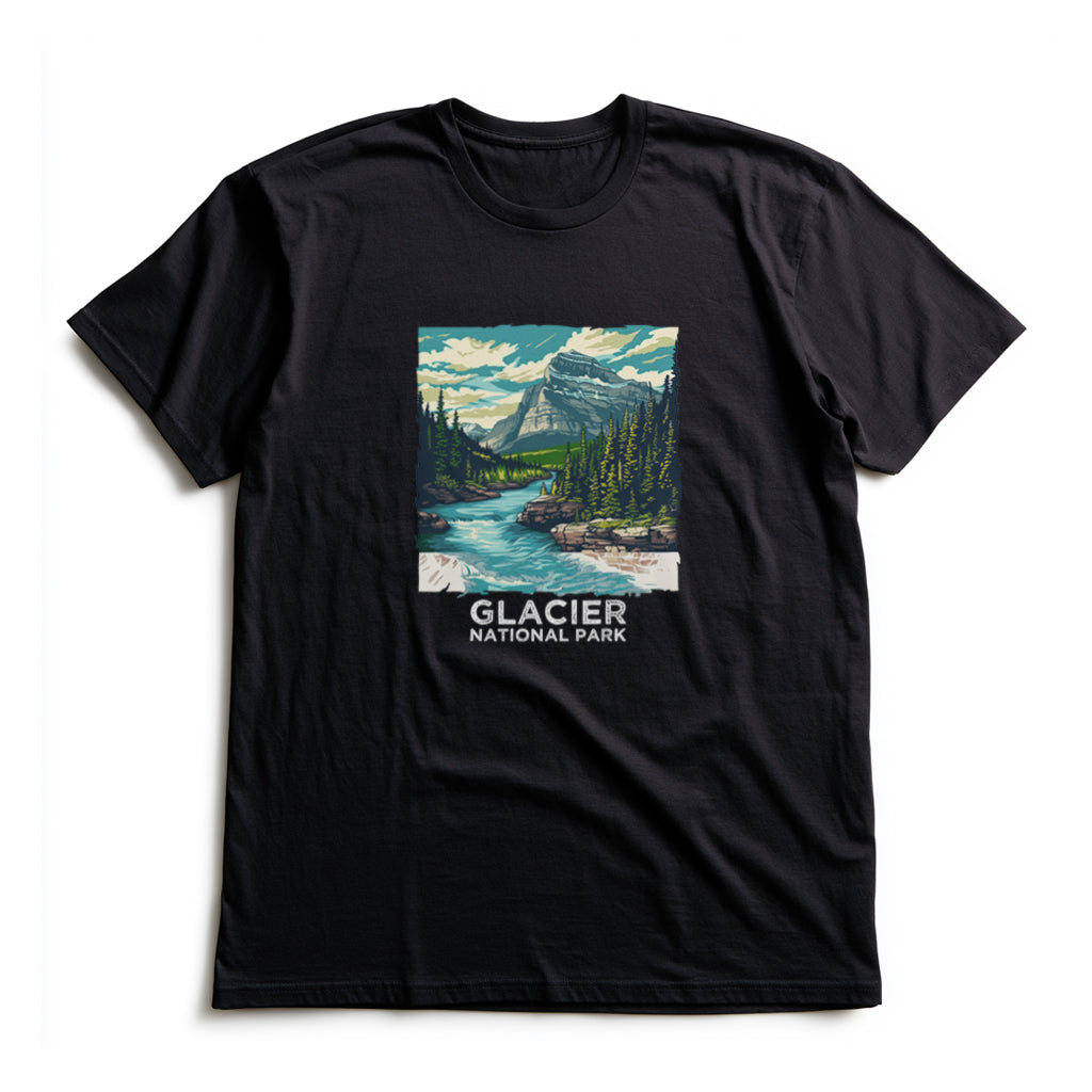 Glacier National Park T-Shirt - Vintage Design in Black