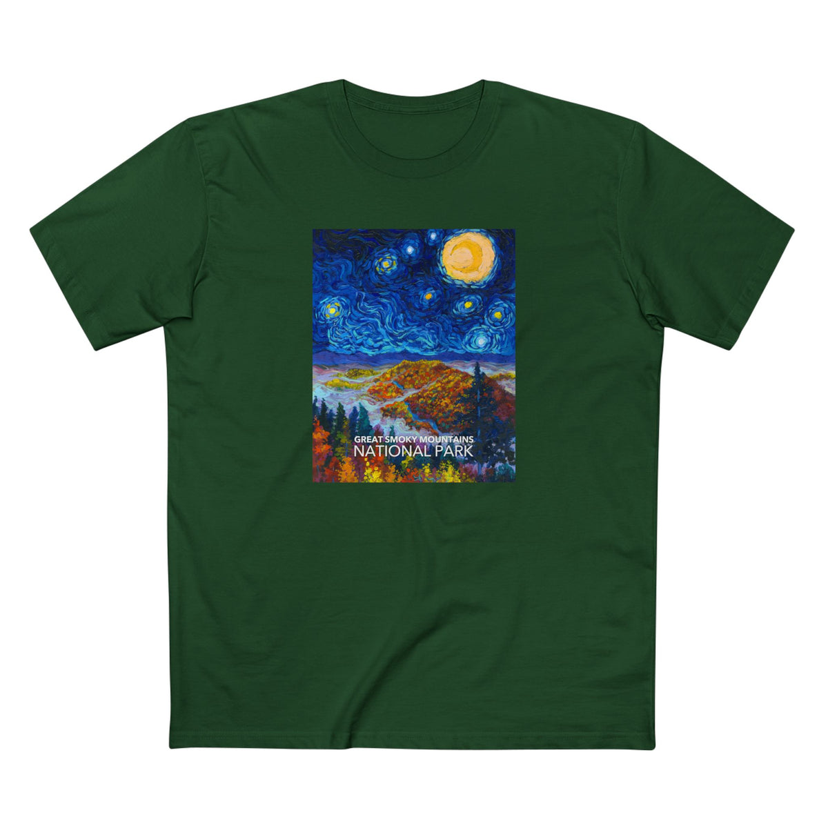 Great Smoky Mountains National Park T-Shirt - The Starry Night in Forest Green