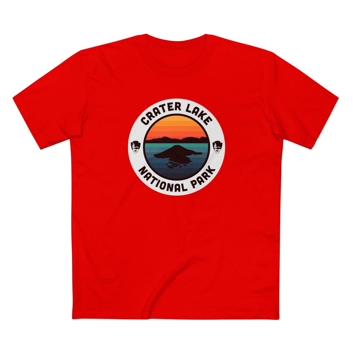Crater Lake National Park T-Shirt - Round Badge Design in Red