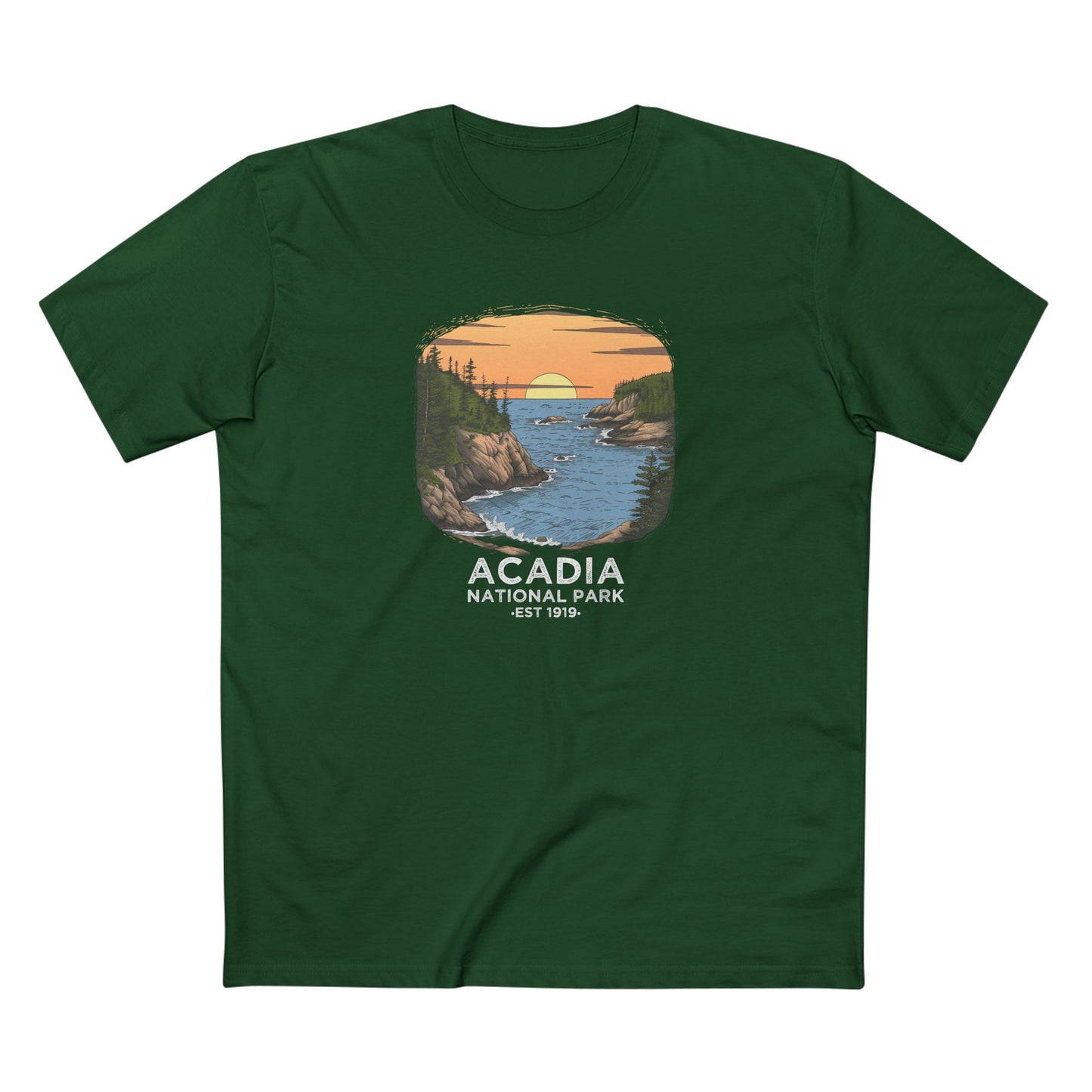 Acadia National Park T-Shirt - Vintage Design in Forest Green