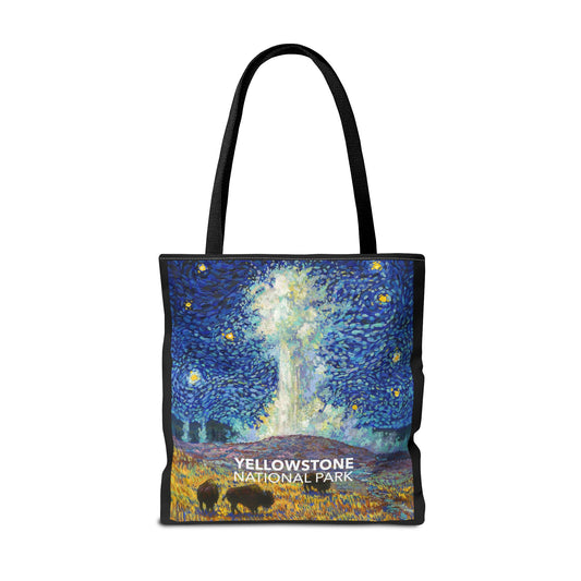 Yellowstone National Park Tote Bag - Old Faithful Starry Night Large