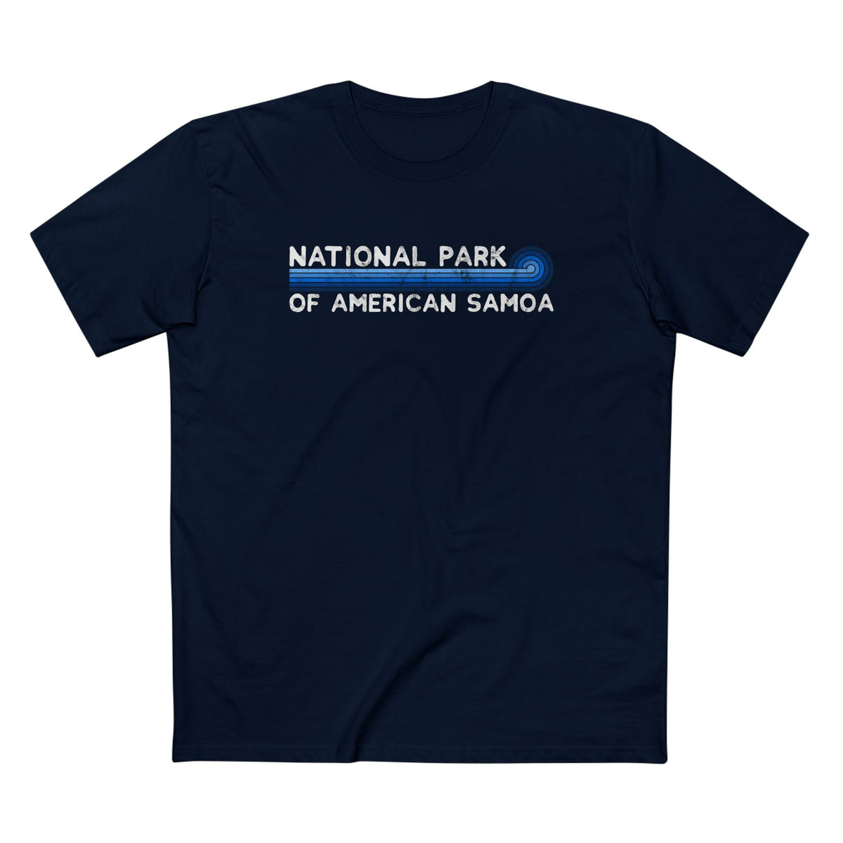 National Park of American Samoa T-Shirt - Blue Vintage Stretched Sunrise in Navy