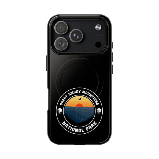Great Smoky Mountains National Park iPhone case with MagSafe featuring round emblem artwork.