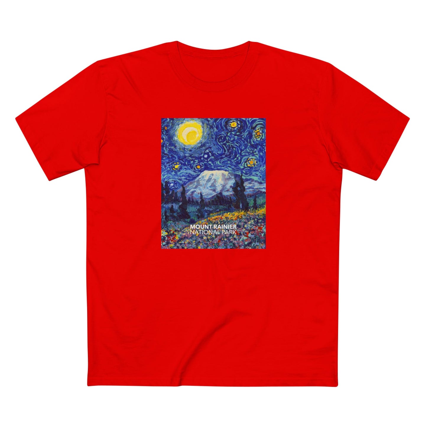 Mountain Rainier National Park T-Shirt - The Starry Night in Red