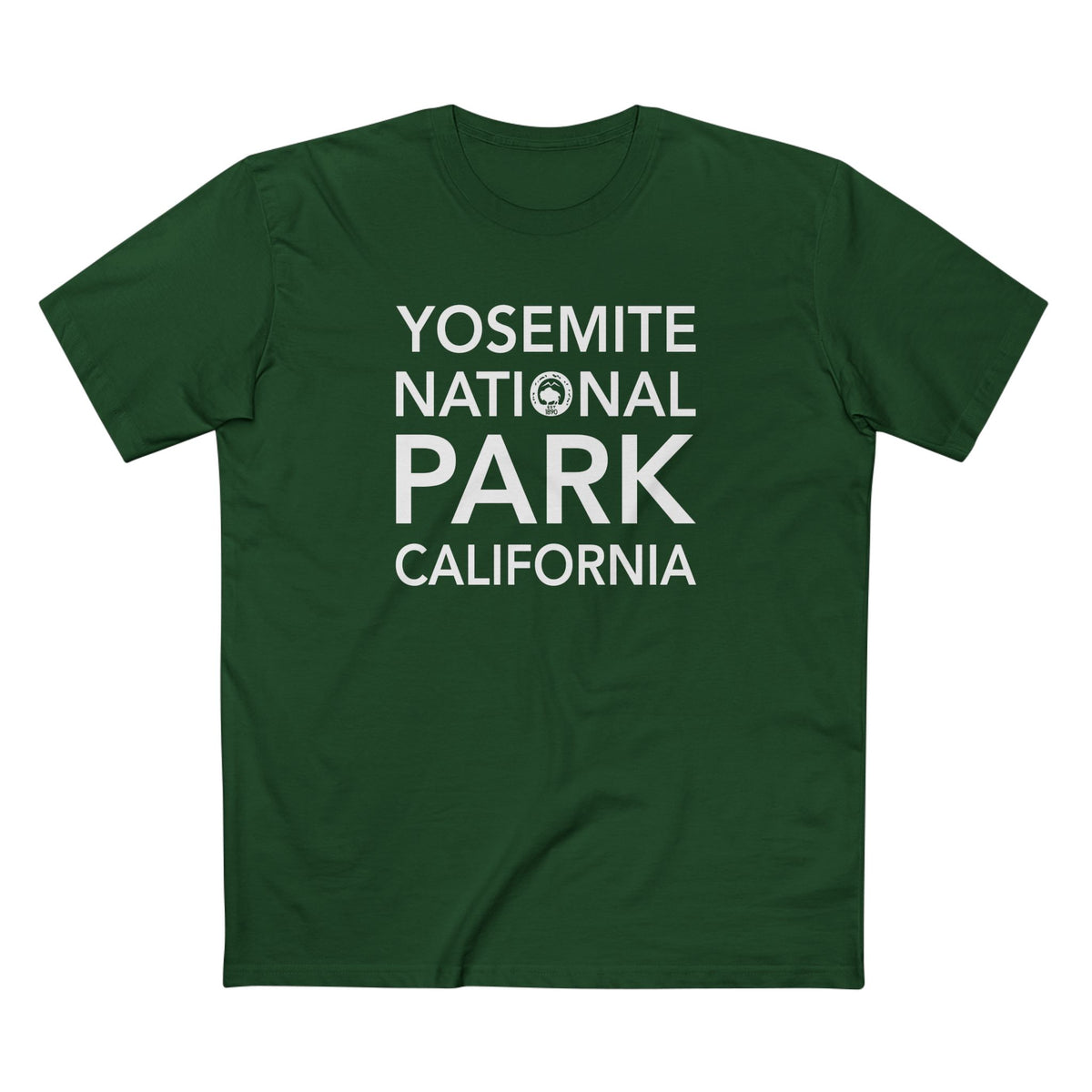 Yosemite National Park T-Shirt Block Text in Forest Green