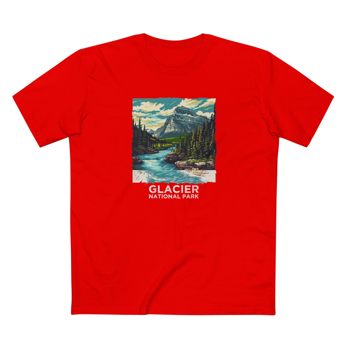Glacier National Park T-Shirt - Vintage Design in Red