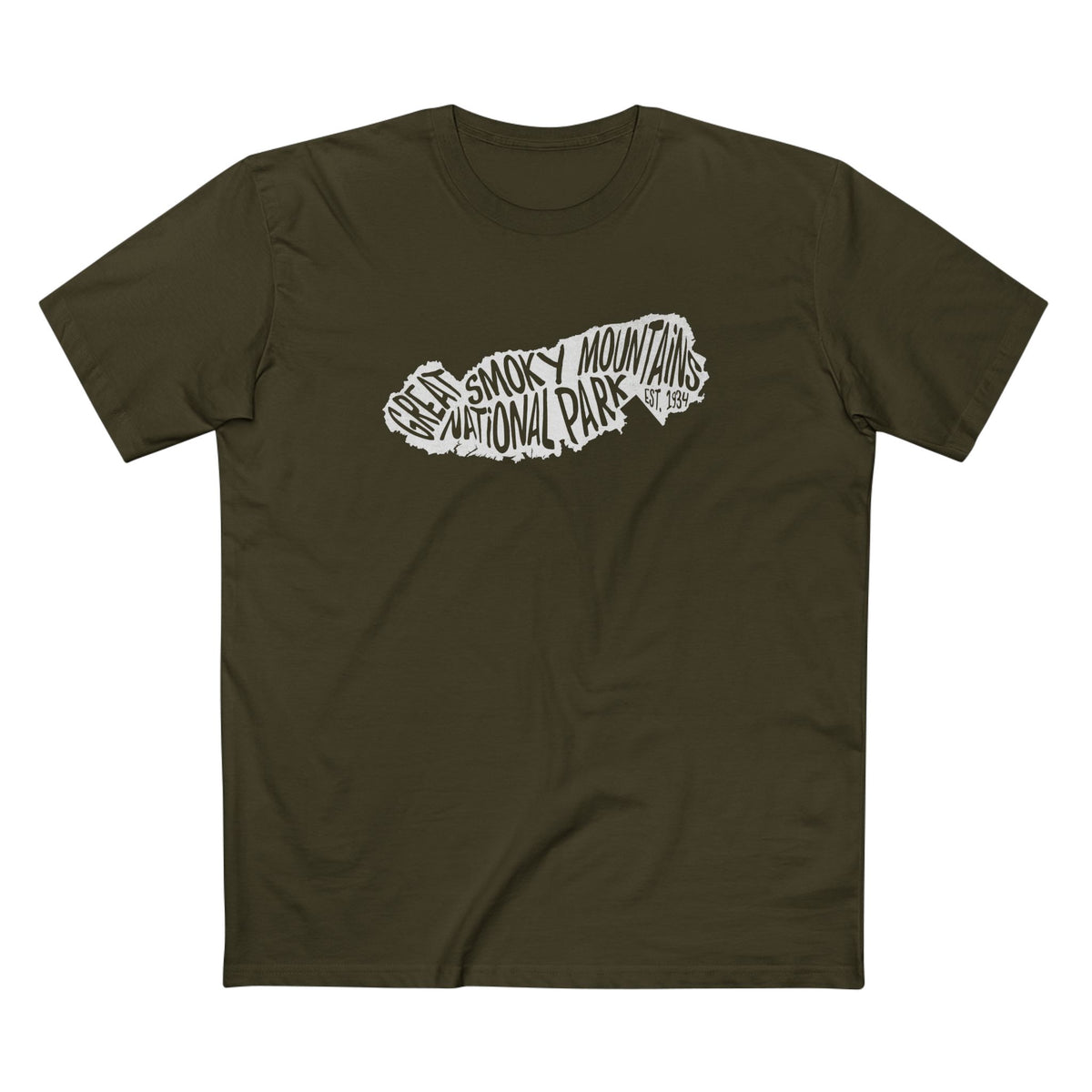 Great Smoky Mountains National Park T-Shirt - Map in Army