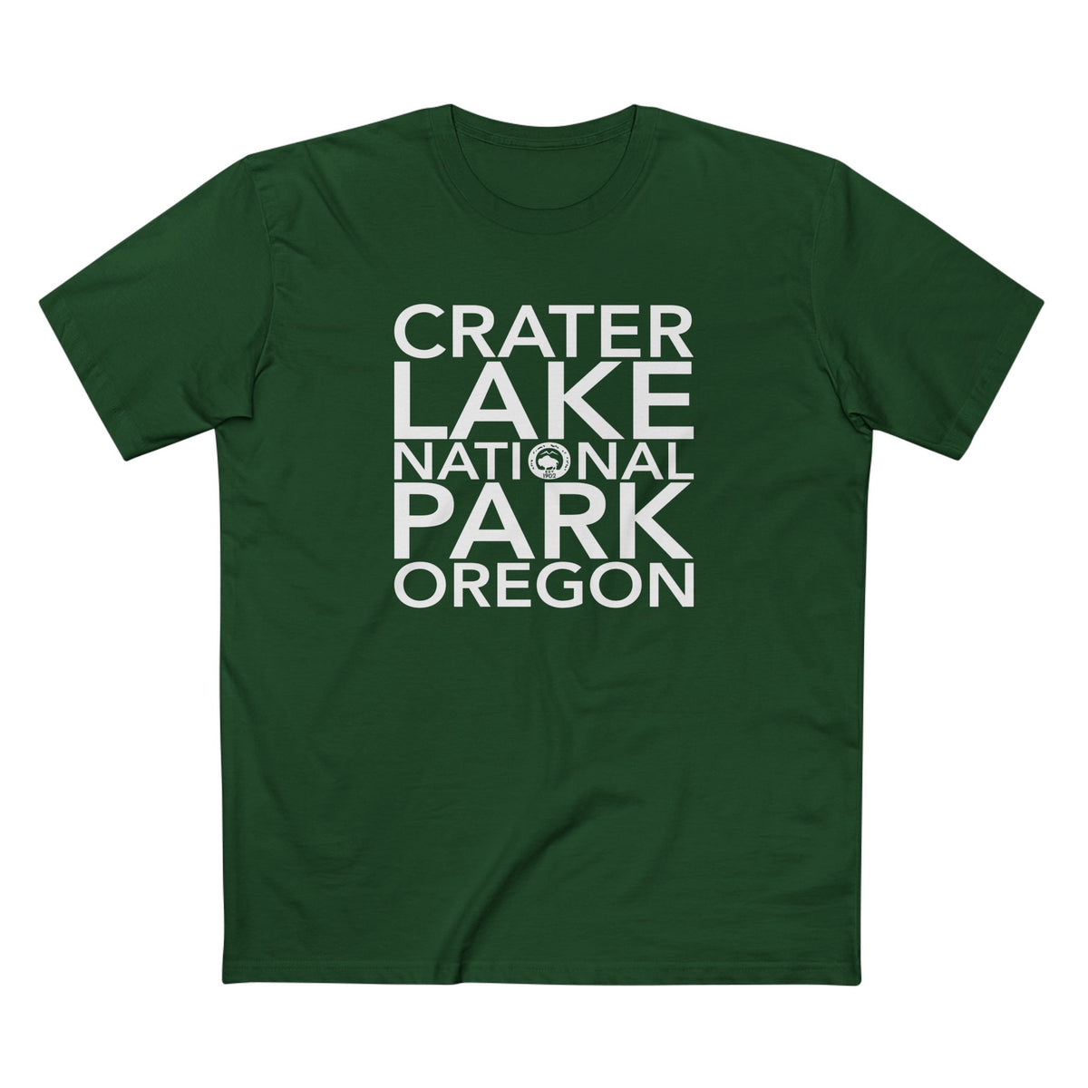 Crater Lake National Park T-Shirt Block Text in Forest Green
