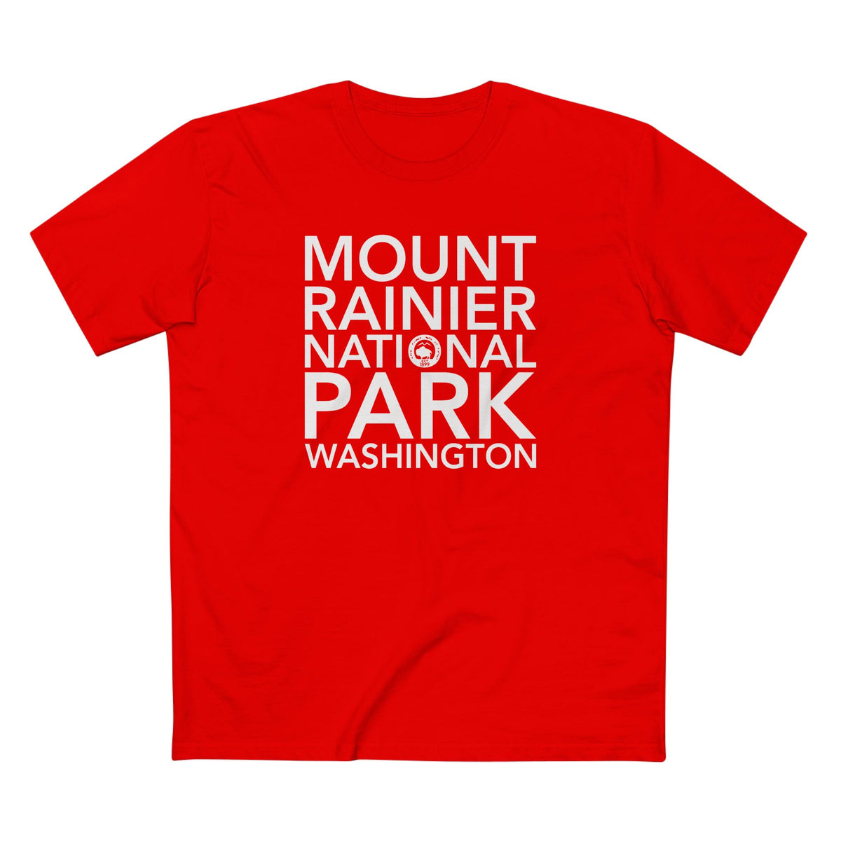 Mount Rainier National Park T-Shirt Block Text in Red