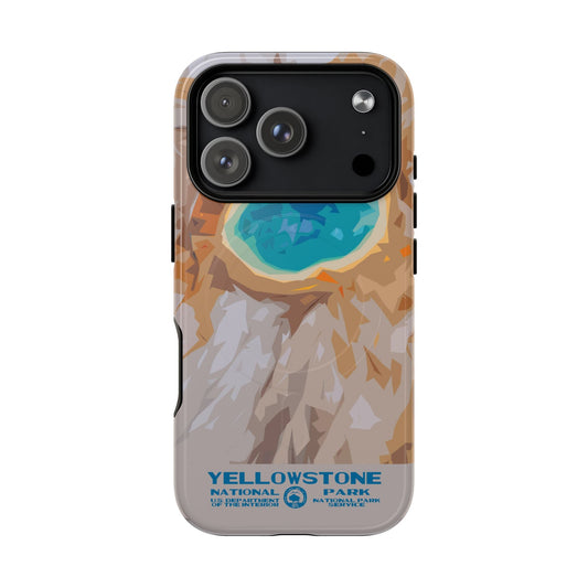 Yellowstone National Park iPhone case with MagSafe featuring WPA-inspired artwork.