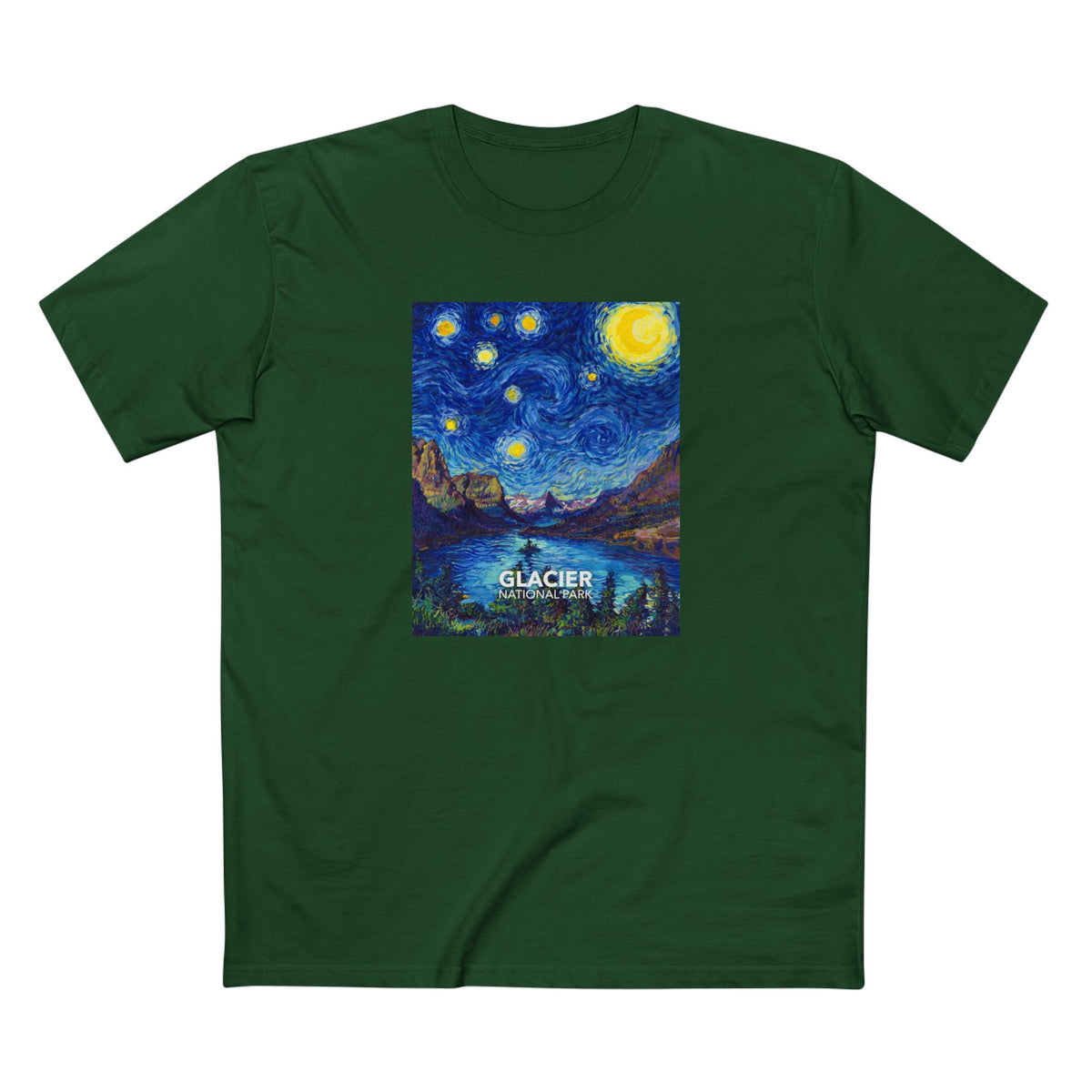 Glacier National Park T-Shirt - The Starry Night in Forest Green