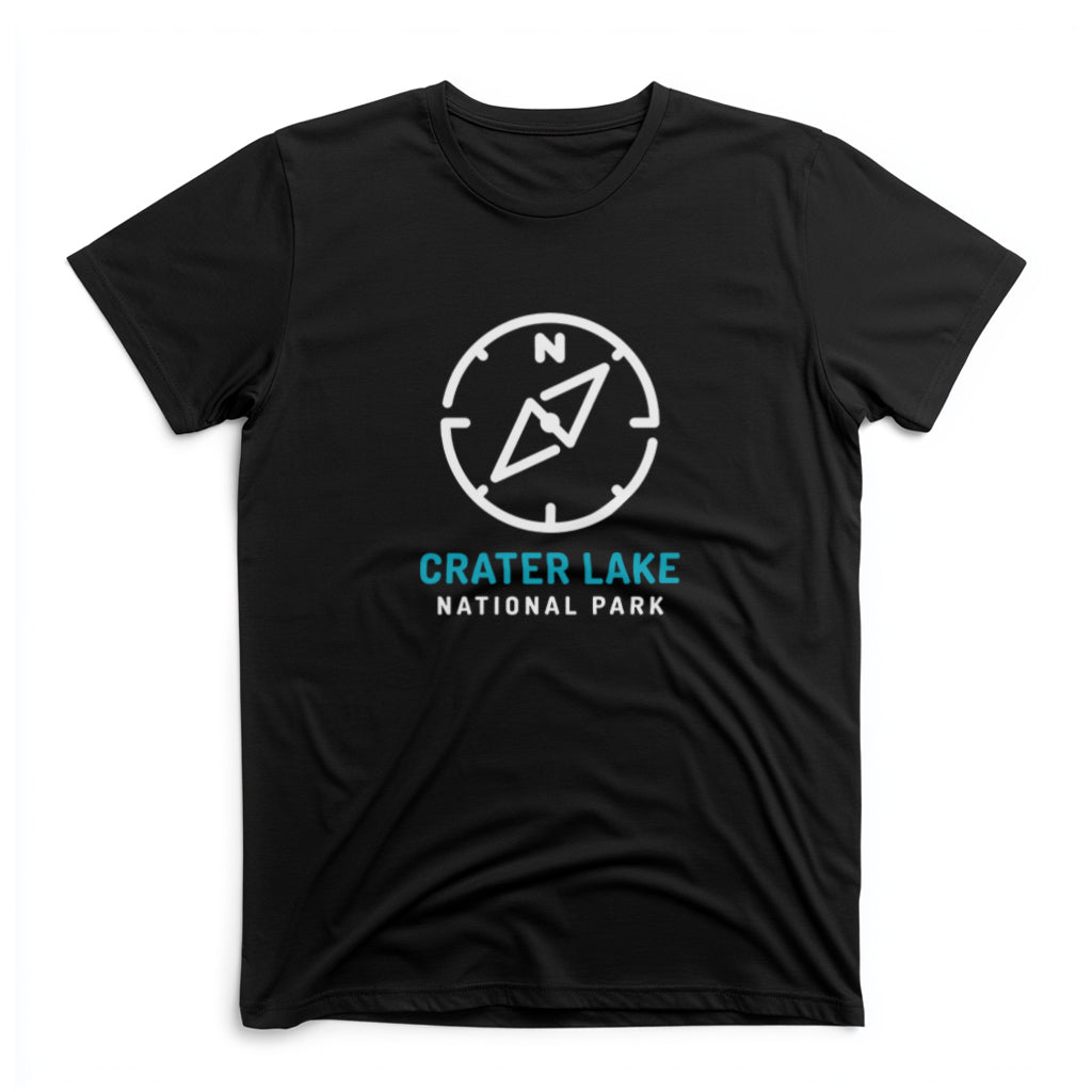 Crater Lake National Park T-Shirt Compass Design in Black