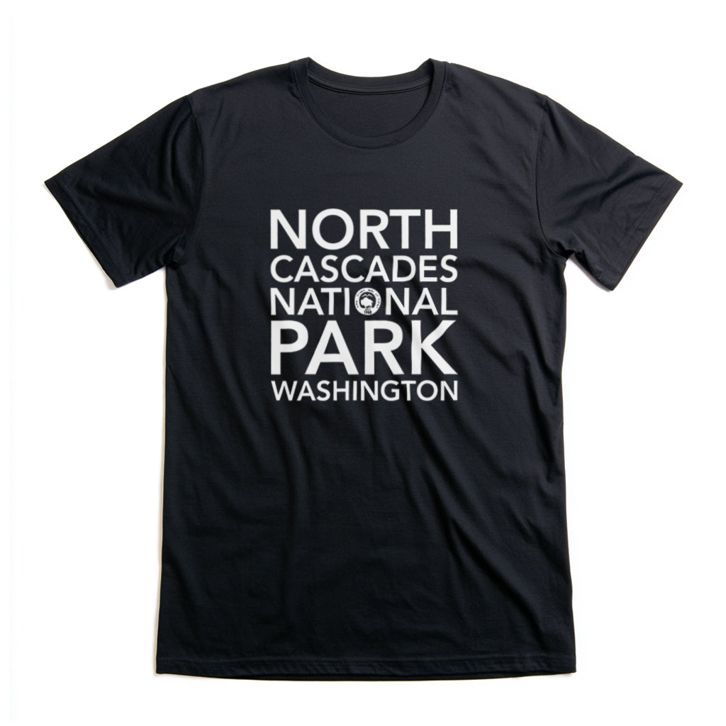 North Cascades National Park T-Shirt Block Text in Black
