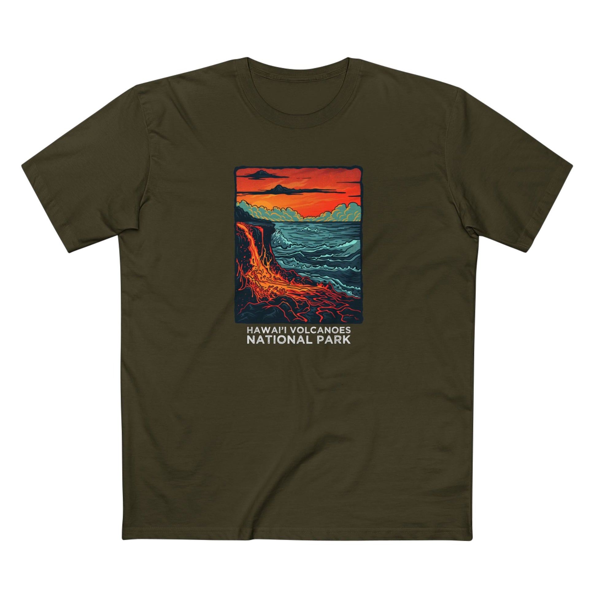 Hawai'i Volcanoes National Park T-Shirt - Sea Lava in Army