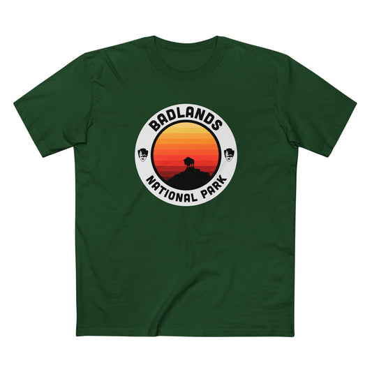 Badlands National Park T-Shirt - Round Badge Design in Forest Green