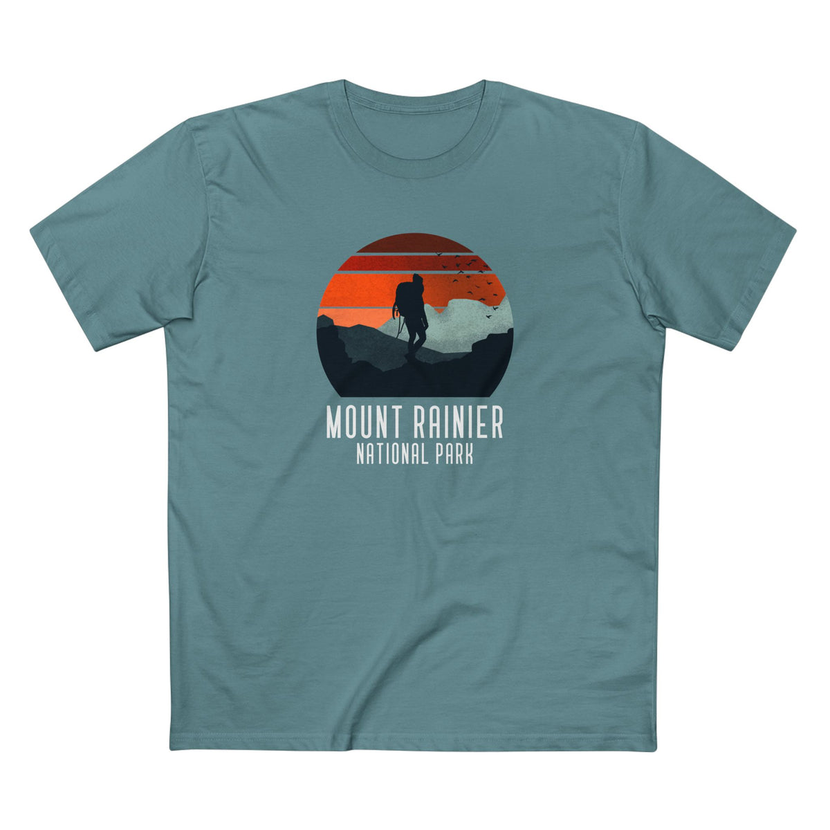 Mount Rainier National Park T-Shirt - Hiker Graphic in Slate Blue