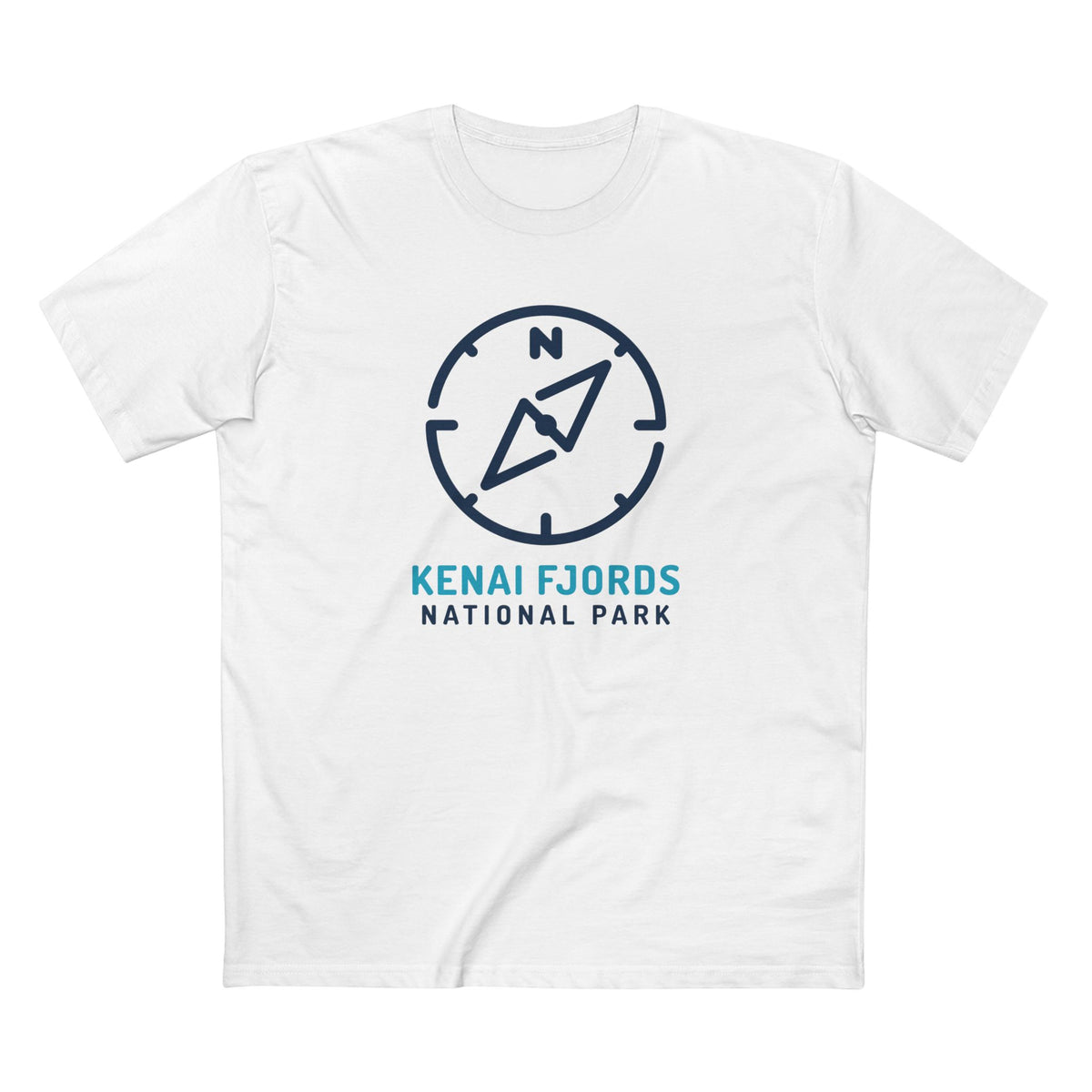 Kenai Fjords National Park T-Shirt Compass Design in White