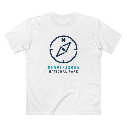 Kenai Fjords National Park T-Shirt Compass Design in White