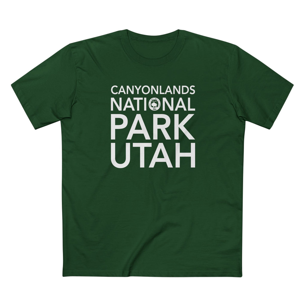Canyonlands National Park T-Shirt Block Text in Forest Green