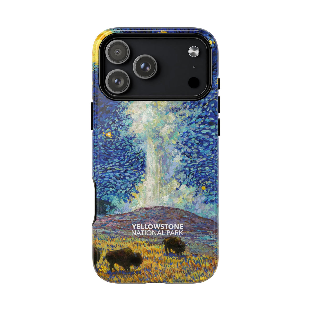 Yellowstone National Park iPhone Case with MagSafe - Old Faithful Starry Night