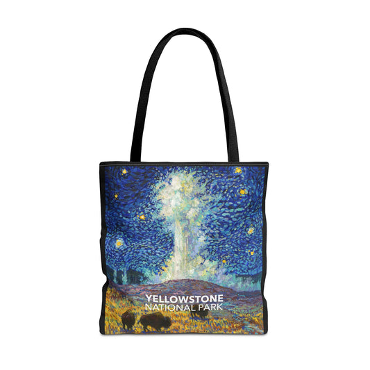 Yellowstone National Park Tote Bag - Old Faithful Starry Night Large