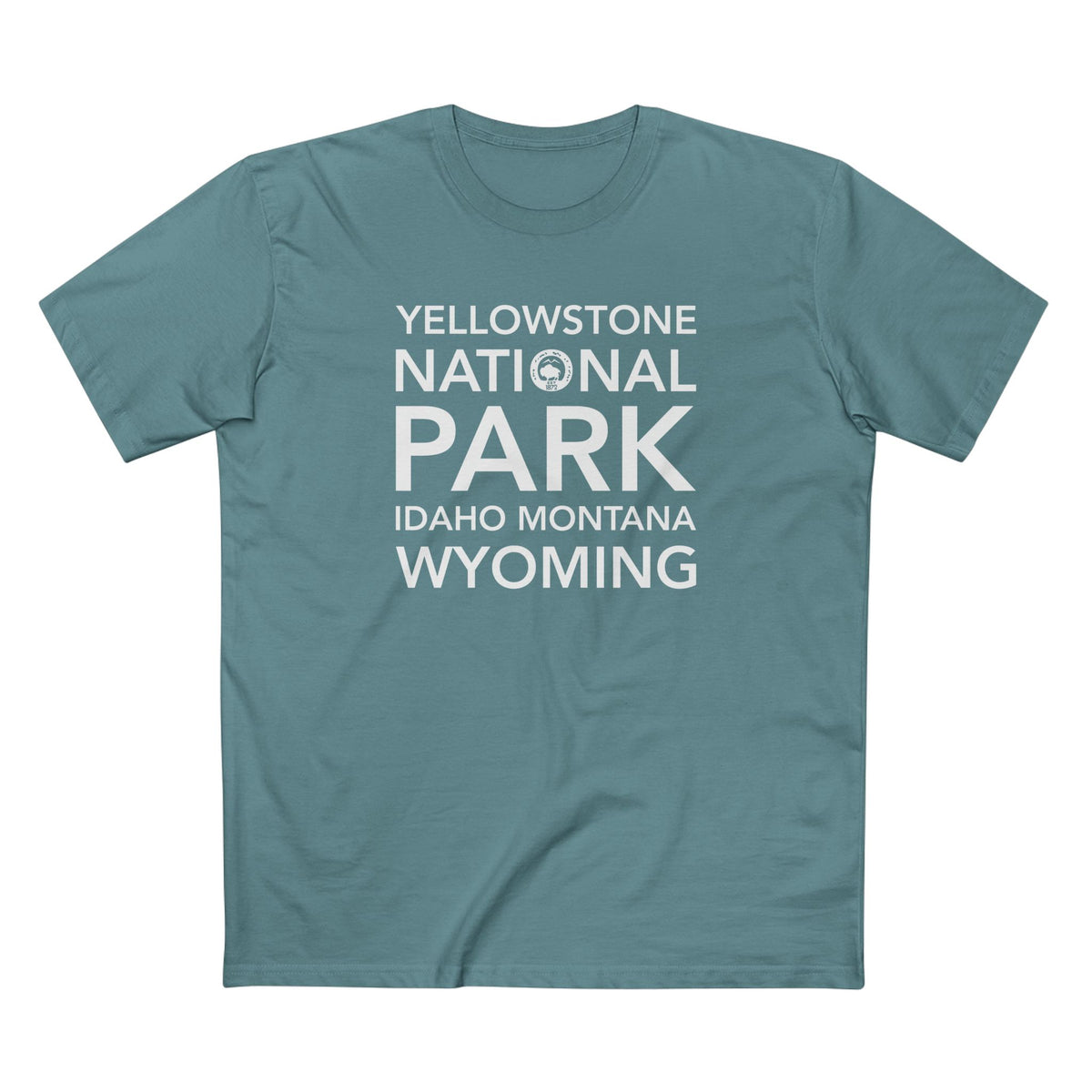 Yellowstone National Park T-Shirt Block Text in Slate Blue