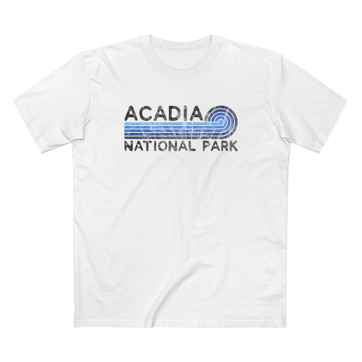 Acadia National Park T-Shirt - Blue Vintage Stretched Sunrise in White