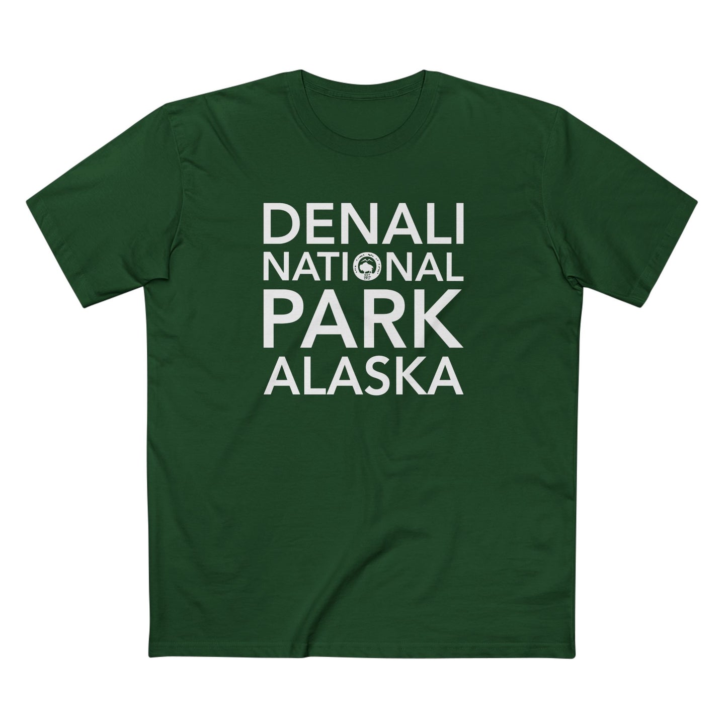 Denali National Park T-Shirt Block Text in Forest Green