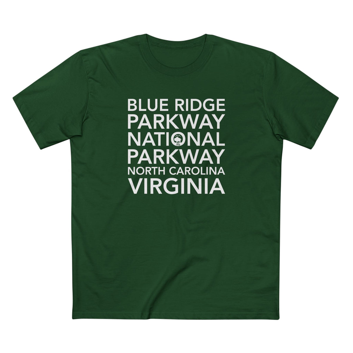 Blue Ridge Parkway T-Shirt Block Text in Forest Green