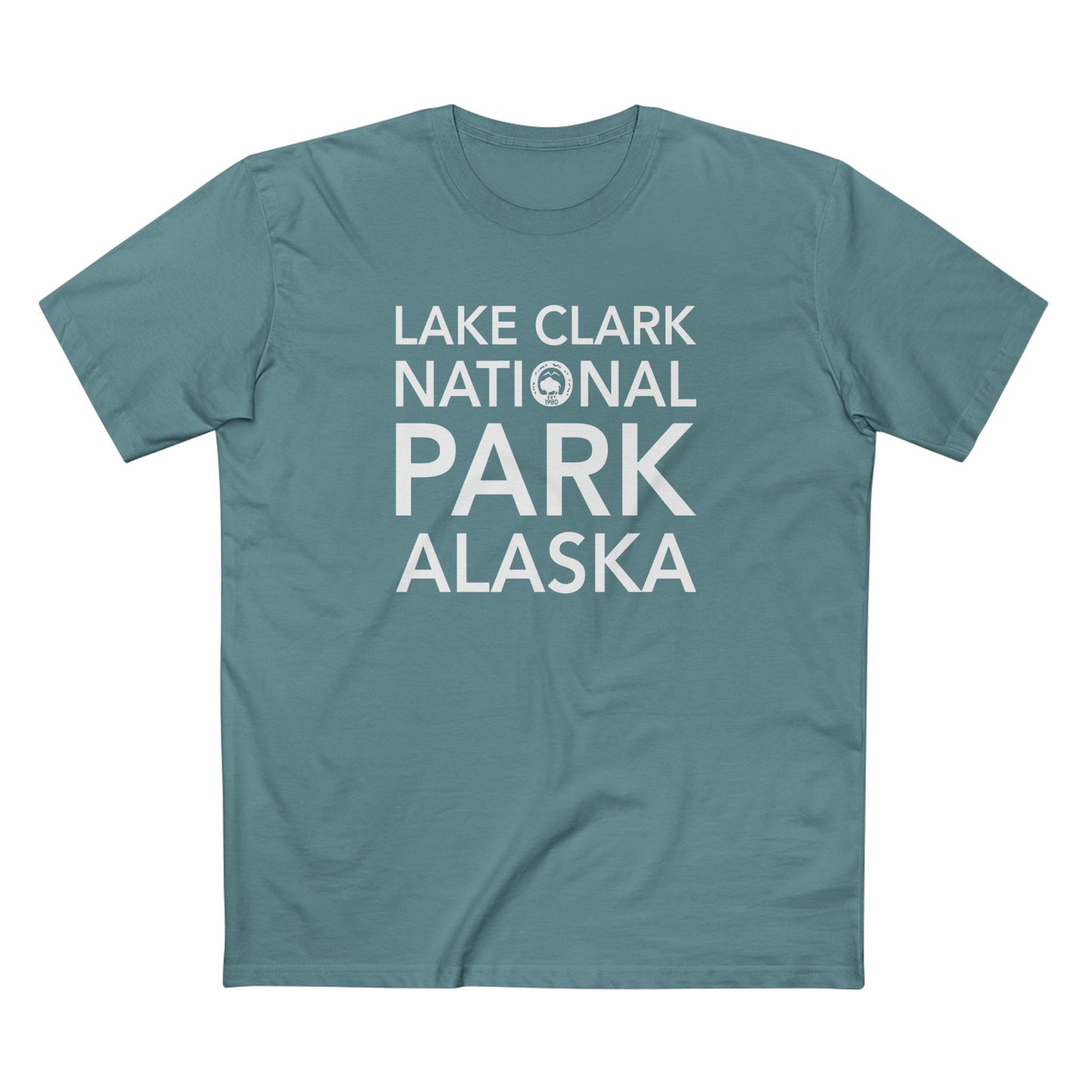 Lake Clark National Park T-Shirt Block Text in Slate Blue