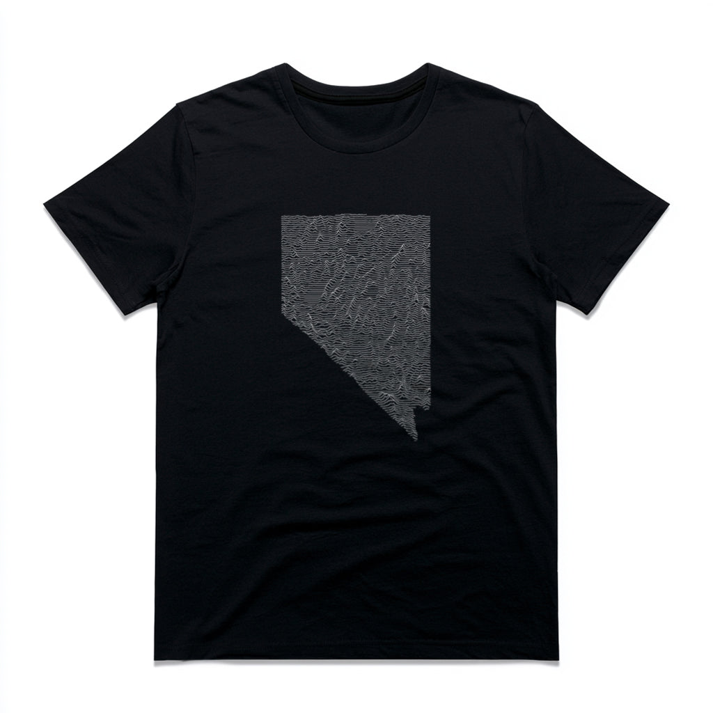 Nevada T-Shirt - Topographical Lines Unknown Pleasures in Black