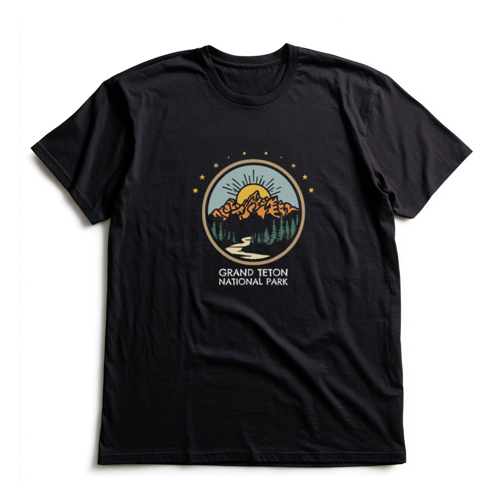 Grand Teton National Park T-Shirt - Cartoon Logo in Black