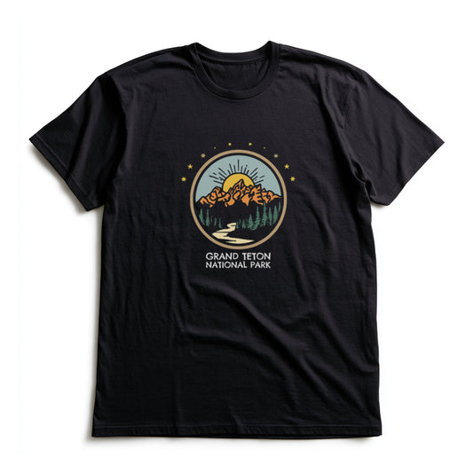 Grand Teton National Park T-Shirt - Cartoon Logo in Black