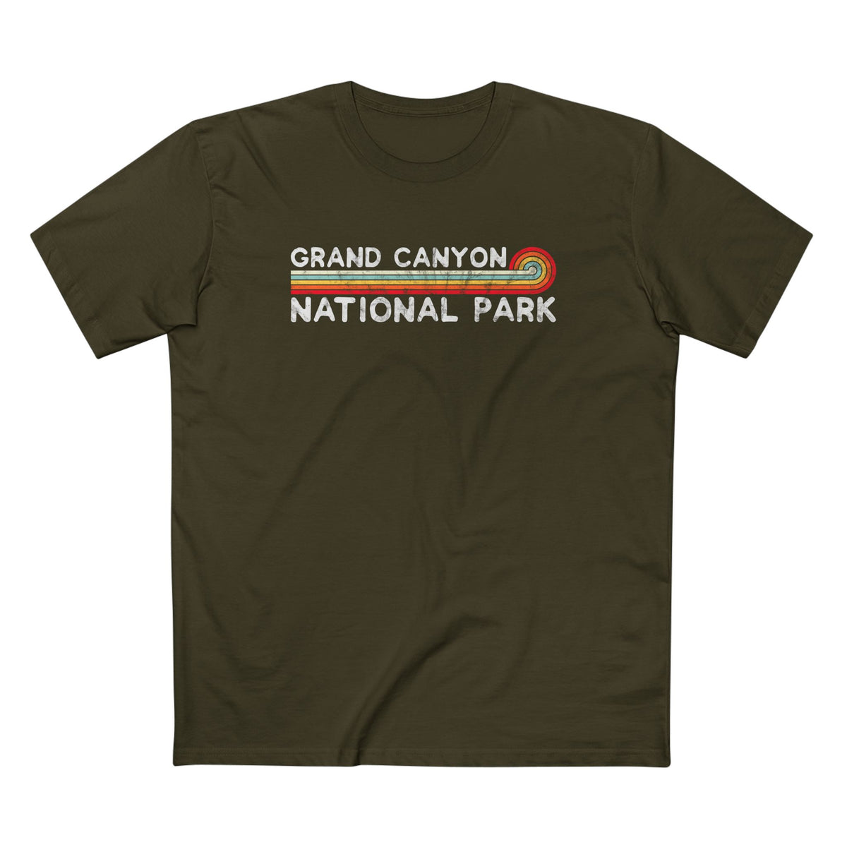 Grand Canyon National Park T-Shirt - Vintage Stretched Sunrise in Army